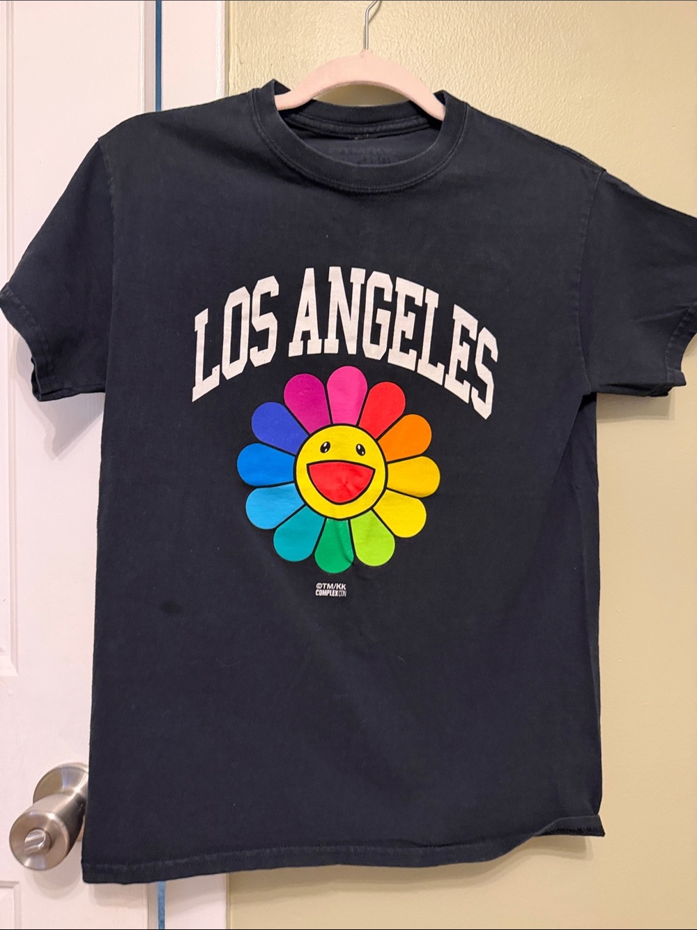 Los Angeles Rainbow Smiley Flower Tee - Black